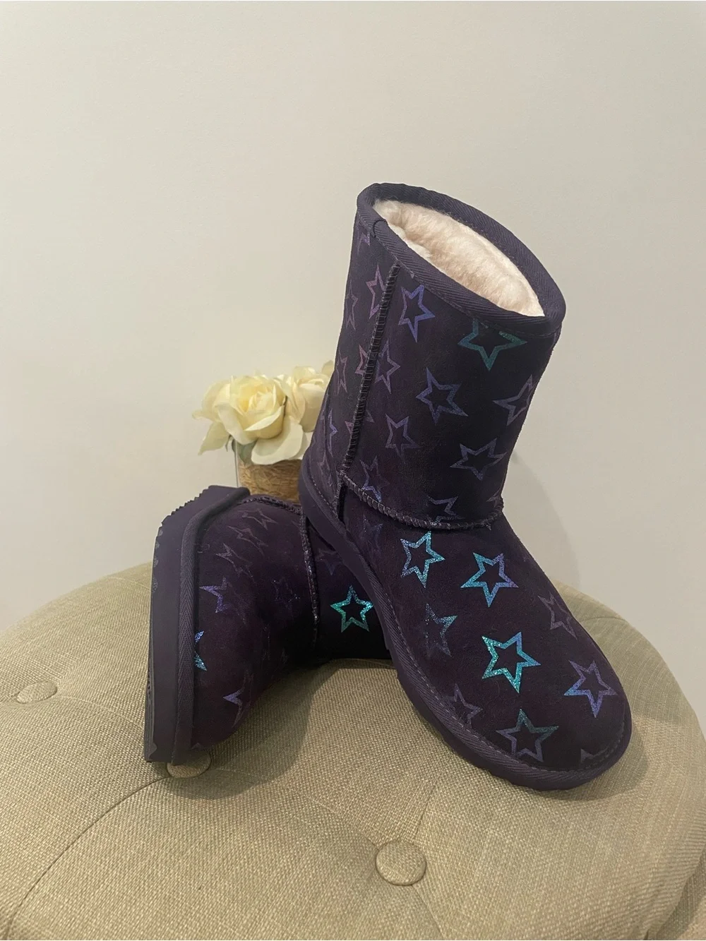 UGG Purple Star-Pattern Kids Fleece Boots
